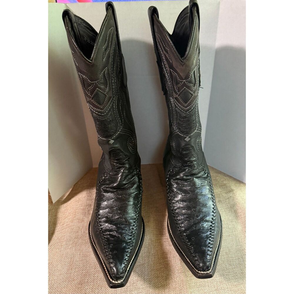 Wild West Genuine Ostrich Exotic Handmade Black Cowboy Boots – Men’s 8 EE (Wide)